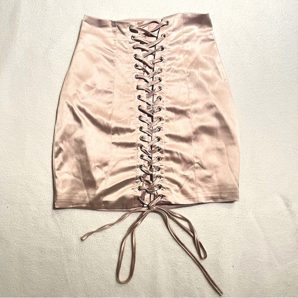 Satin Lace-Up Skirt in Champagne